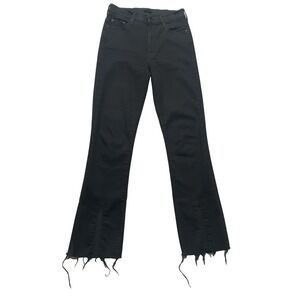 Mother The Insider Slit Ankle Fray Jeans Womens 26 Black Not Guilty Mid Rise